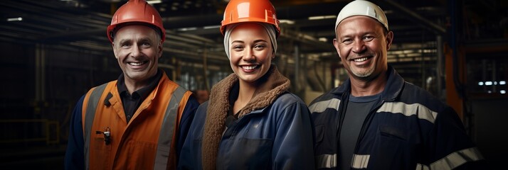 Factory workers happily work together. Generative AI