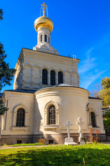 Fototapeta na wymiar Russian Orthodox Church of Saint Megalomartyr Barbara in Vevey, Switzerland