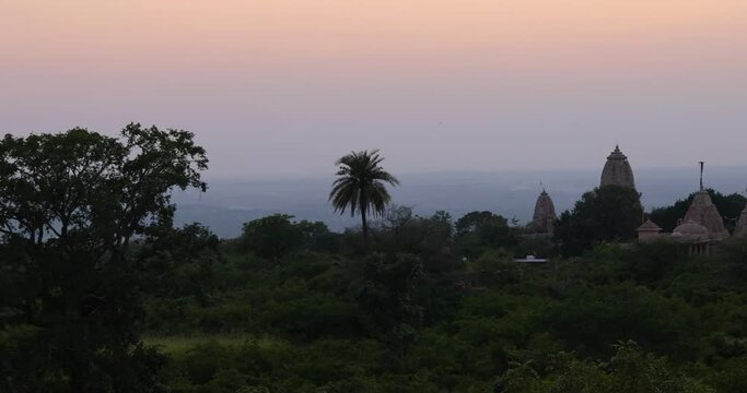 Chittorgarh fort and Jateshwar Mahadev Temple in twilight 
 in Rajasthan, India.