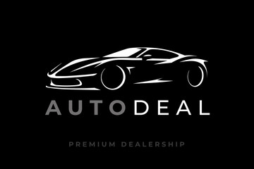 Auto sports car logo. Motor vehicle silhouette emblem. Supercar dealership icon. Automotive dealer garage vector illustration.