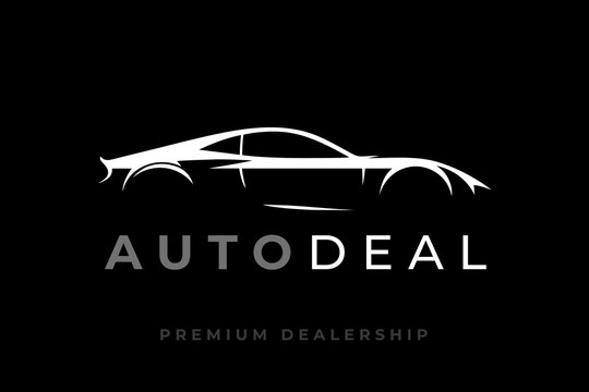 Auto sports car logo. Motor vehicle silhouette emblem. Supercar dealership icon. Automotive dealer garage vector illustration.