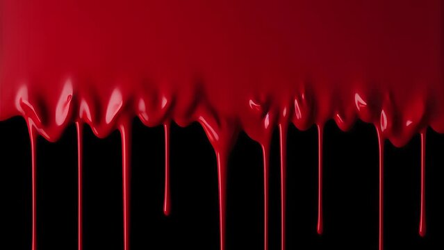 Red Paint Blood Fluid Running Dripping Black Background
