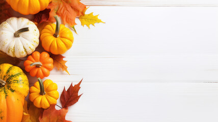 Autumn Festive Decor on White Wooden Background