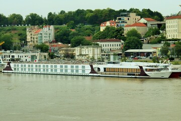 River cruise ships at the berth on the river Sava, Belgrade