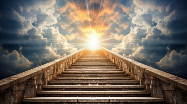 Stone stairway to heaven towards the sun