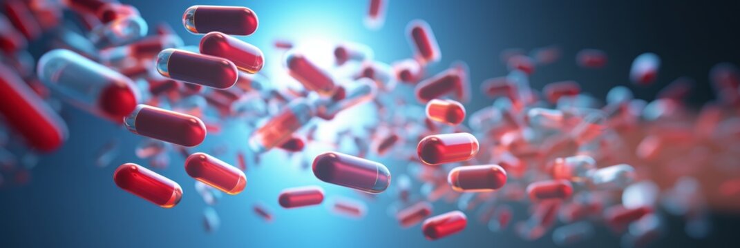 Antibiotics and capsules in the air. Concept is healthy. Generative AI