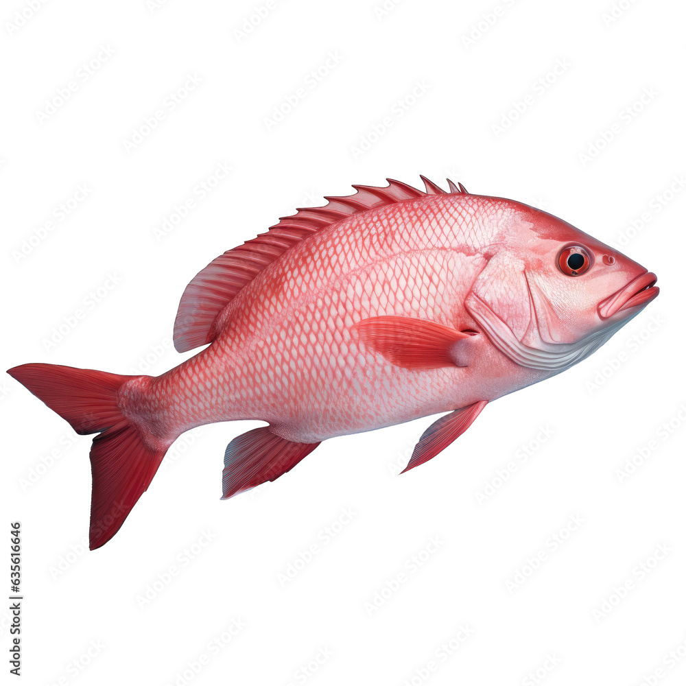 Poster a single red snapper fish standing alone on a transparent background