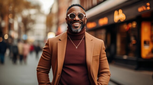 Middle aged black african american man living fashion lifestyle smiling