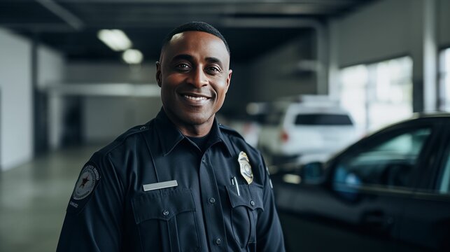 Black african american male police officer man smiling