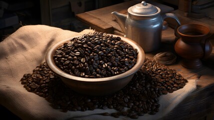 coffee beans on wooden table