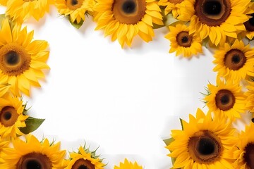 White frame with sunflowers. Autumn arrangement. Isolated on white background. Autumn illustration.