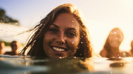 A group of friends having fun in the refreshing waters of the lake.