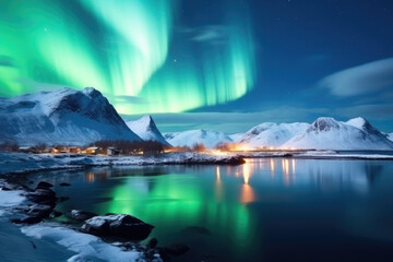 Fototapeta na wymiar Lofoten's Celestial Symphony: Northern Lights