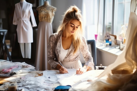 Modern young fashion designer working at studio