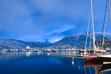 Tuinposter Tromso in the Arctic Circle of Norway at Night © Emily