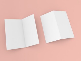 Open brochure mockup on orange background. 3d render illustration.