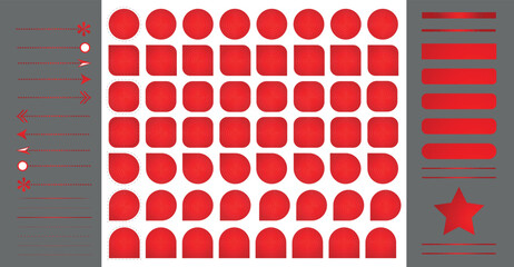 Label sticker shapes products packaging vector collection. Red gradient tag set for stores typography. Red banners, Copy space text and numbers. Red price template.