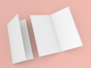 Two open brochure mockups on orange background. 3d render illustration.