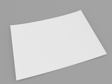 White piece of paper on a gray background. 3d render illustration.