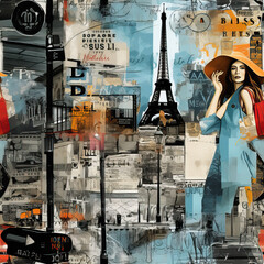 Travel Paris France collage abstract repeat pattern moodboard