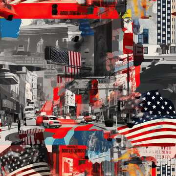 America travel collage artwork repeat pattern