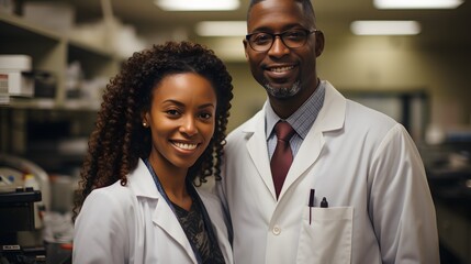 Doctors in Lab Coats: Smiling Young Black Female and Male Professionals