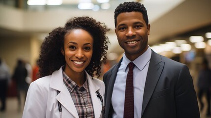 Diversity in Medicine: Black Female and Male Doctors Smiling Together