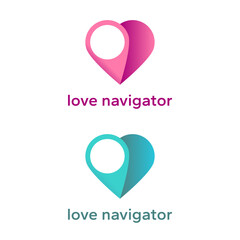 Imaginative logo combining a heart shape and a map pin icon.Vector illustration