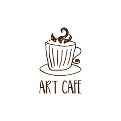 Logo of a hand-drawn cup. Rustic charm for your brand. Vector illustration