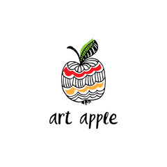 Logo of a hand-drawn apple with patterns. Artistic flair for your brand. Vector illustration.