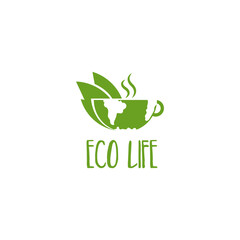 Logo of an earth-shaped cup cradling delicate leaves. A symbol of eco-friendly sophistication, perfect for environmental initiatives, cafes, and holistic brands. Vector illustration.
