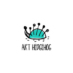 Logo of a hedgehog adorned with sewing needles, fusing artistry and precision. Ideal for tailors, craft stores, and creativity. Vector illustration.
