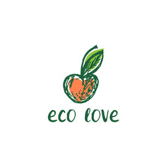 Logo of a hand-drawn heart-shaped berry. Organic charm. Vector illustration.