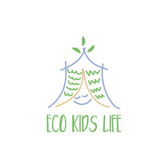 Logo of a playful children's hut crowned with leaves, sparking imagination and adventure. Ideal for childcare, education, and whimsical brands. Vector illustration.
