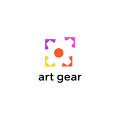 Fototapeta na wymiar Logo of a conceptual art gear, blending creativity and mechanics. Ideal for art supplies, studios, and creative ventures. Vector illustration.