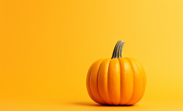Halloween pumpkin decorations on a yellow-orange background. Generative AI.