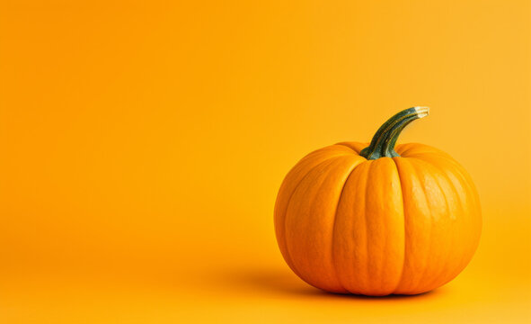 Halloween pumpkin decorations on a yellow-orange background. Generative AI.