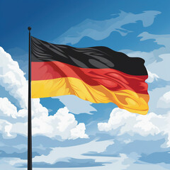 German flag waving in wind on blue sky
