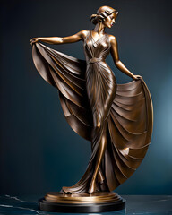 an art deco bronze figure of a woman - generative ai - obrazy, fototapety, plakaty