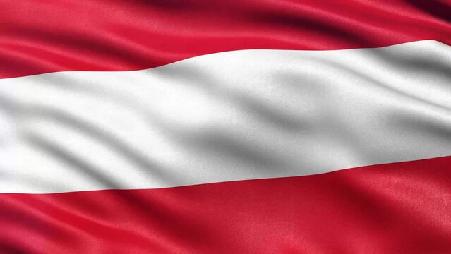 Seamless loop of Austria flag waving in the wind. Realistic 3d animation loop with highly detailed fabric