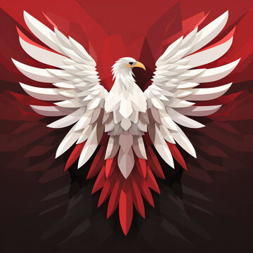 Poland National Crest , White Eagle on Red background