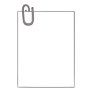 A Hand-drawn Cartoon Blank Sheet Of Paper With A Paper Clip On A White Background.