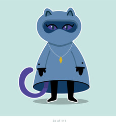 Cartoon stylized cat character. Set of 111 units. Number 24. 2d animation, printing, pets, stickers, digital art. Conceptual toys.