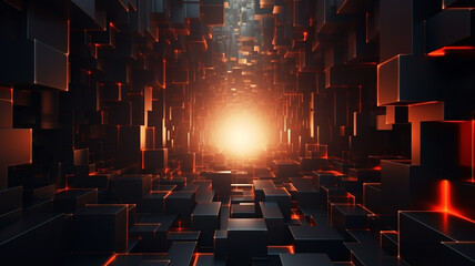 abstract background oranje neon light cube geometry