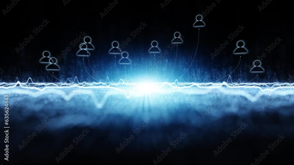 Poster digital business cyberspace network cyberspace with people icons loop animation.