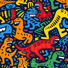 Cartoon dinosaur funny childish doodles repeat pattern