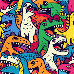 Cartoon dinosaur funny childish doodles repeat pattern