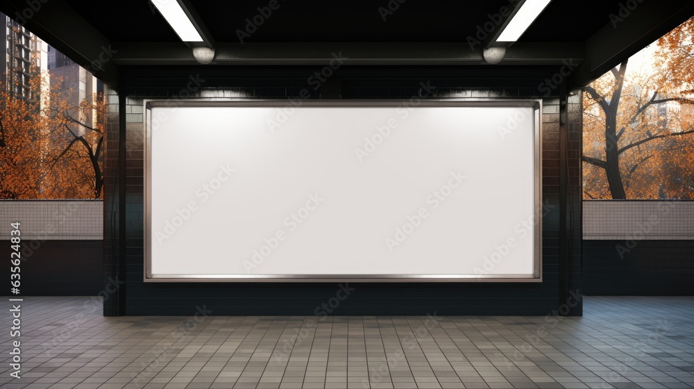 Aufkleber a blank billboard in a subway station with trees in the background. digital image. billboard mockup.