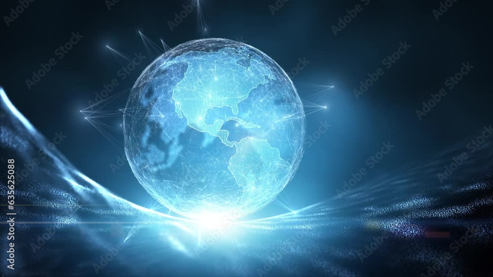 Aufkleber futuristic digital earth planet globe with glowing light and lines loop motion