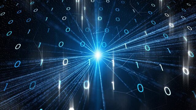 Futuristic glowing binary numbers computer cyber space network animation.